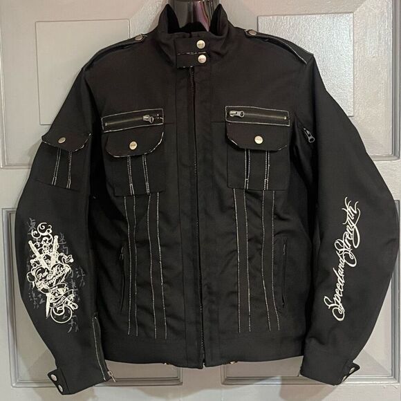 Speed and Strength Woman’s Black Leopard Lined Motorcycle Jacket Embroidered No - Picture 1 of 11
